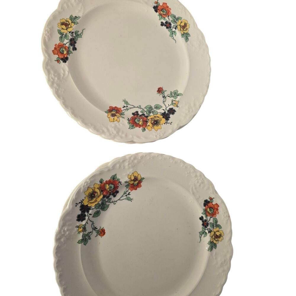 SMITH Floral Dinner Plates with Red and Yellow Accents set of 4